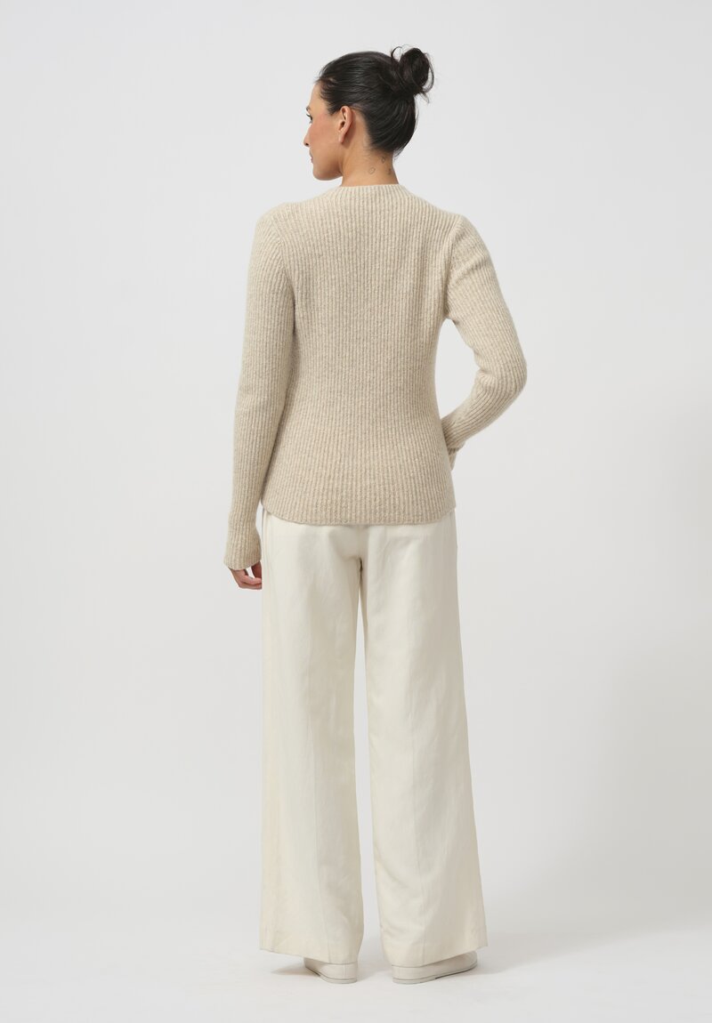 Lauren Manoogian Super Baby Alpaca & Cashmere Soft Rib Crewneck in Ecru