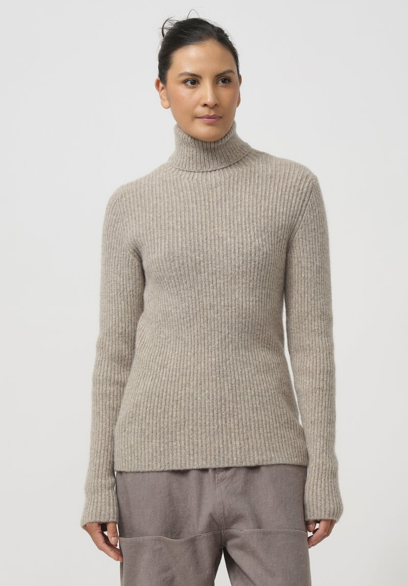 Lauren Manoogian Super Baby Alpaca & Cashmere Soft Rib Turtleneck in Dust	