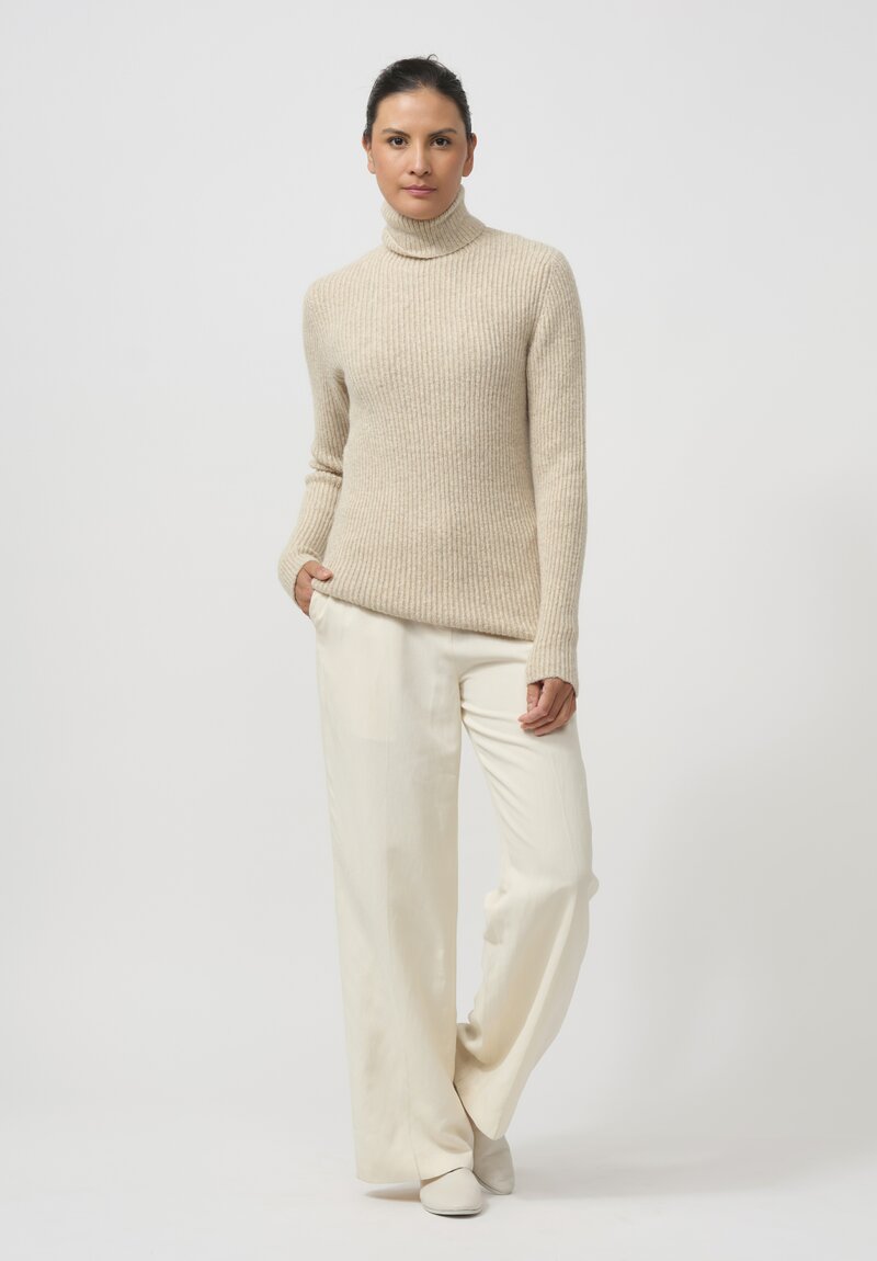 Lauren Manoogian Super Baby Alpaca & Cashmere Soft Rib Turtleneck in Ecru	