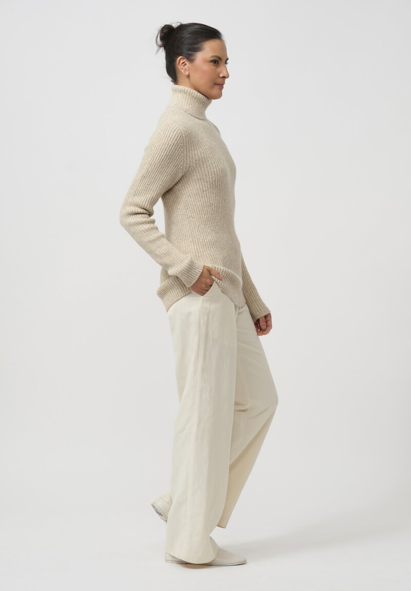 Lauren Manoogian Super Baby Alpaca & Cashmere Soft Rib Turtleneck in Ecru	