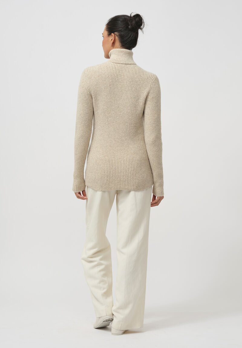 Lauren Manoogian Super Baby Alpaca & Cashmere Soft Rib Turtleneck in Ecru	