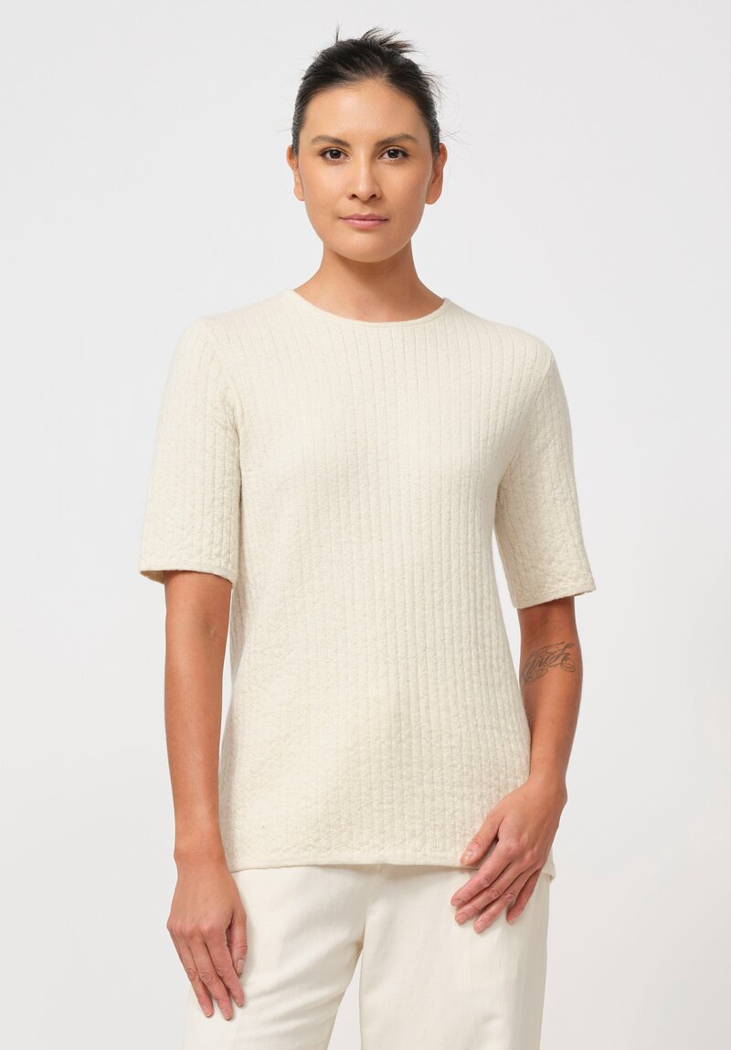 Lauren Manoogian Baby Alpaca & Wool Line Quilt Tee in Raw White	