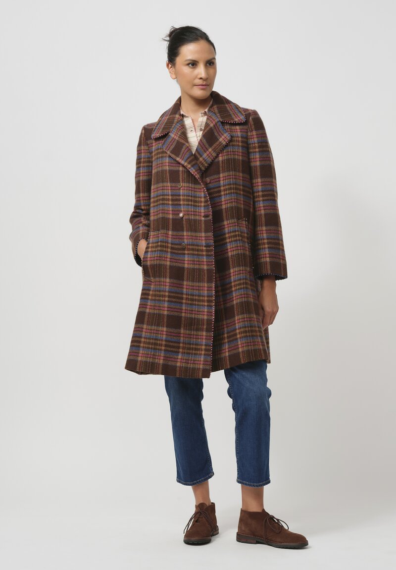 Pero Silk Lined Long Tartan Peacoat	