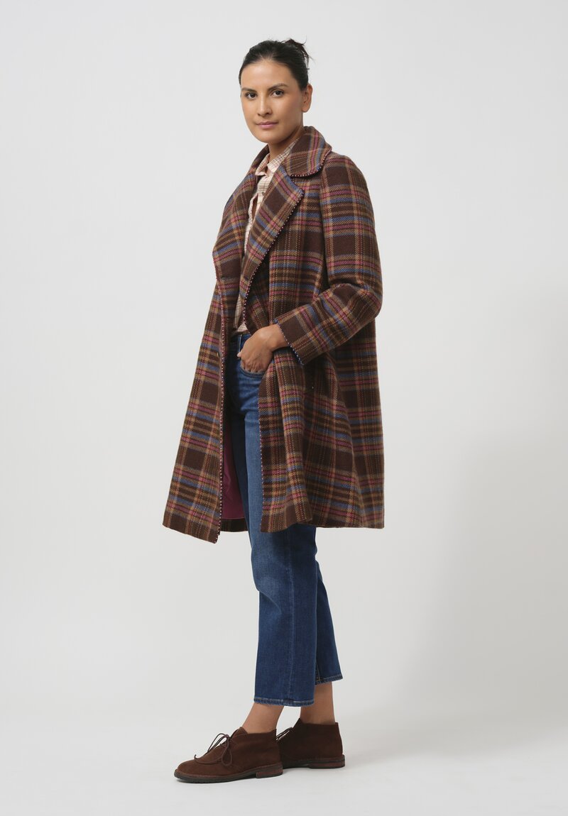 Pero Silk Lined Long Tartan Peacoat	