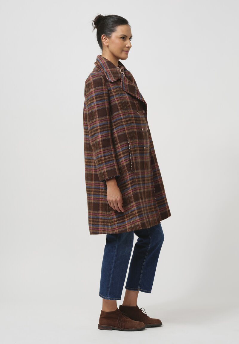 Pero Silk Lined Long Tartan Peacoat	