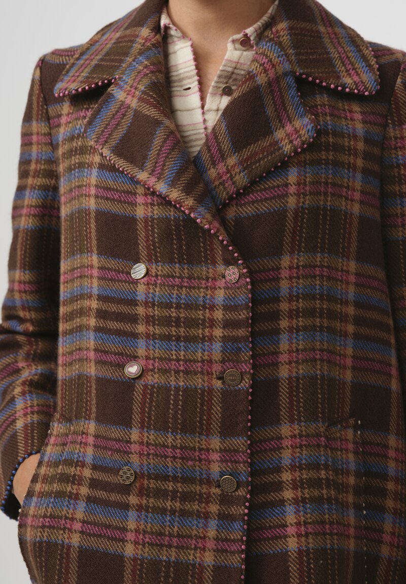 Pero Silk Lined Long Tartan Peacoat	