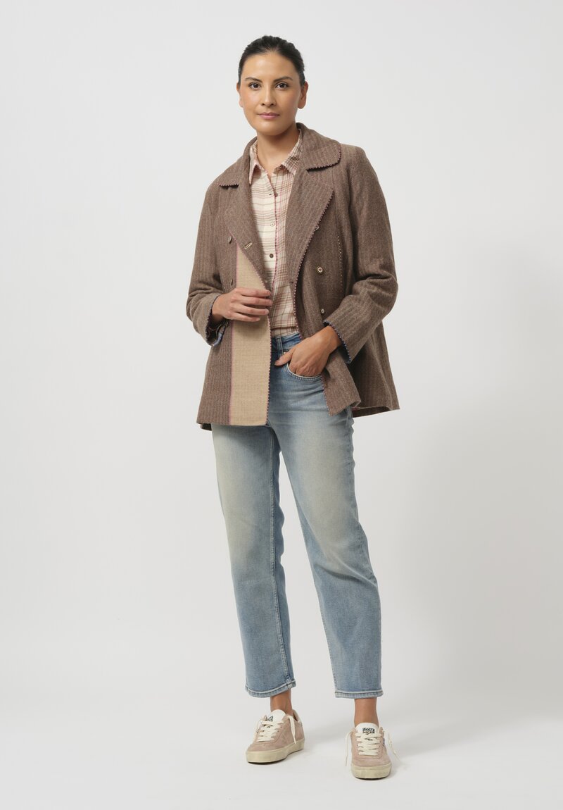 Péro Silk Lined Peacoat in Brown & Beige Herringbone	