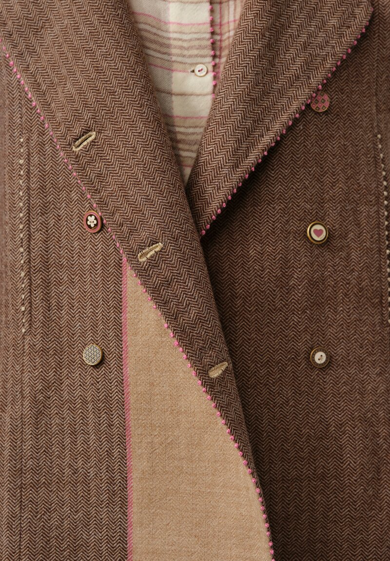 Péro Silk Lined Peacoat in Brown & Beige Herringbone	