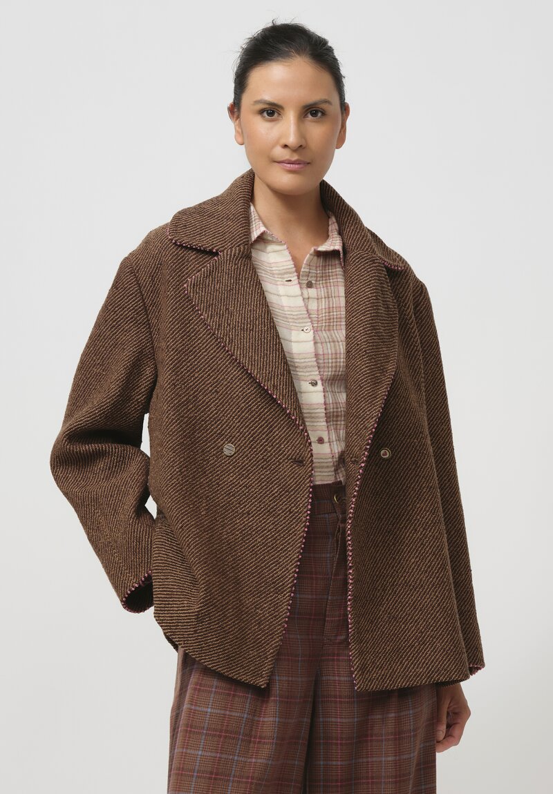 Péro Silk Lined Peacoat in Brown Stripes	