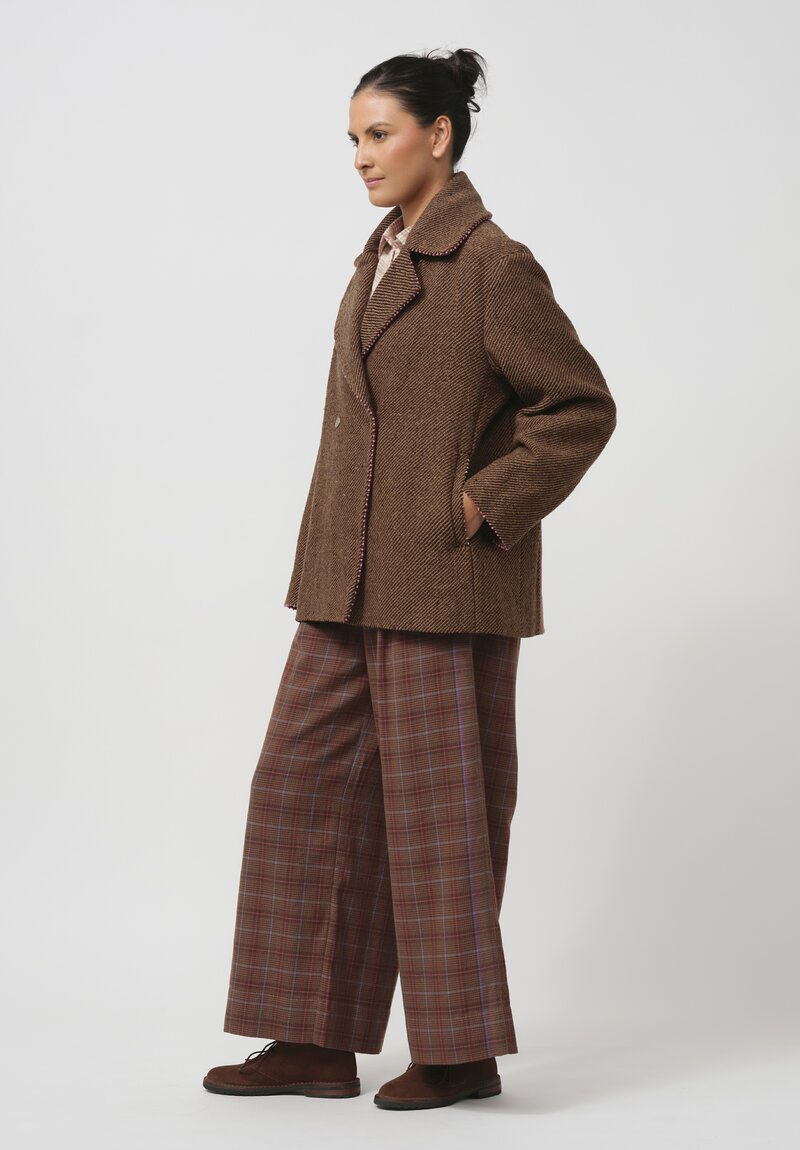 Péro Silk Lined Peacoat in Brown Stripes	