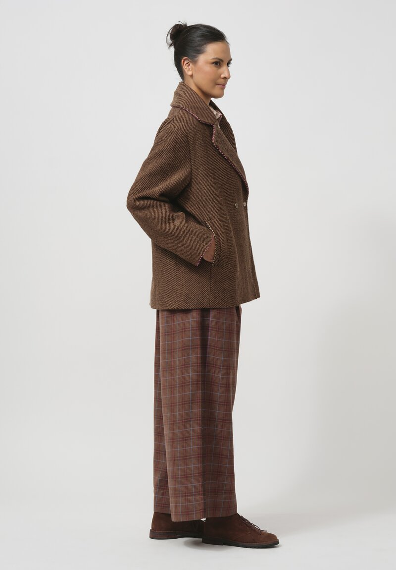 Péro Silk Lined Peacoat in Brown Stripes	