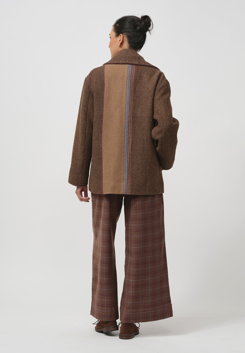 Péro Silk Lined Peacoat in Brown Stripes	