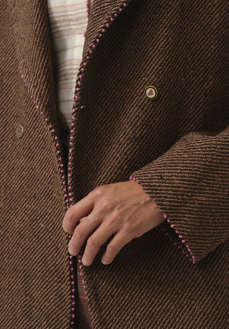 Péro Silk Lined Peacoat in Brown Stripes	