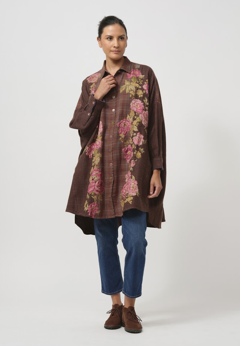 Péro Silk Flower Appliqué Tunic in Brown & Pink	