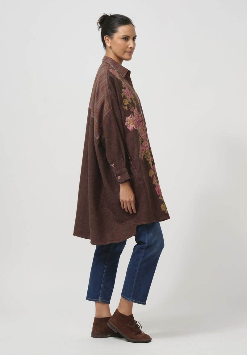 Péro Silk Flower Appliqué Tunic in Brown & Pink	