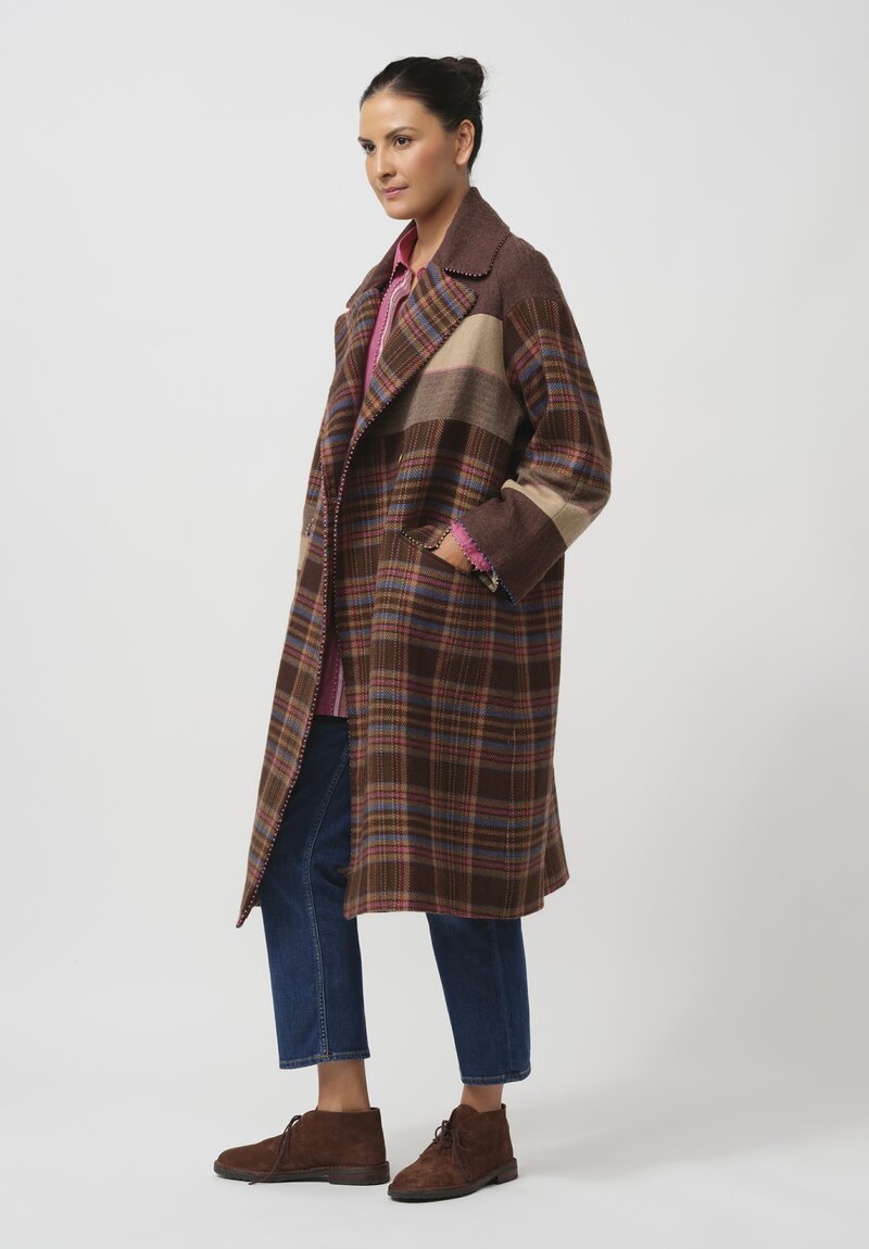 Péro Silk Lined Tartan Panel Long Over Coat