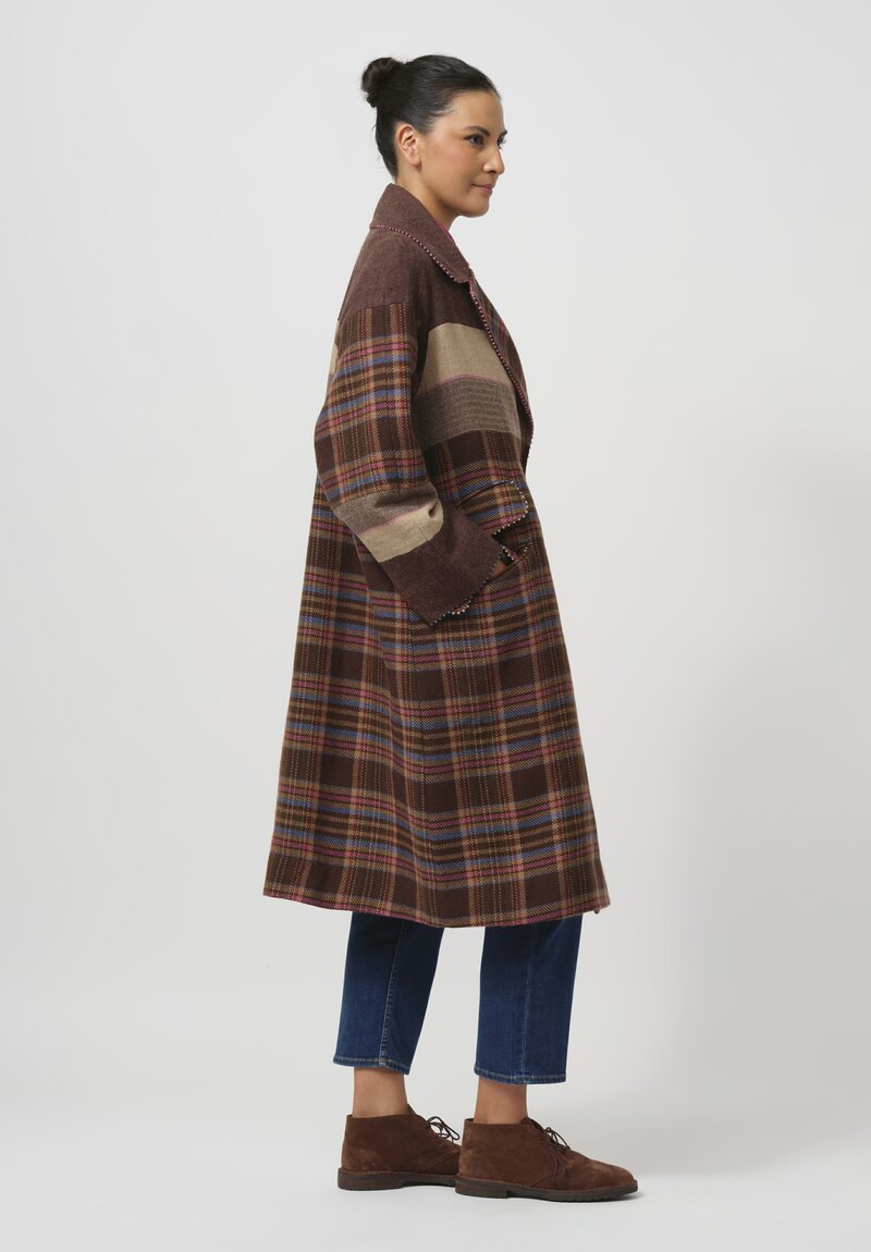 Péro Silk Lined Tartan Panel Long Over Coat