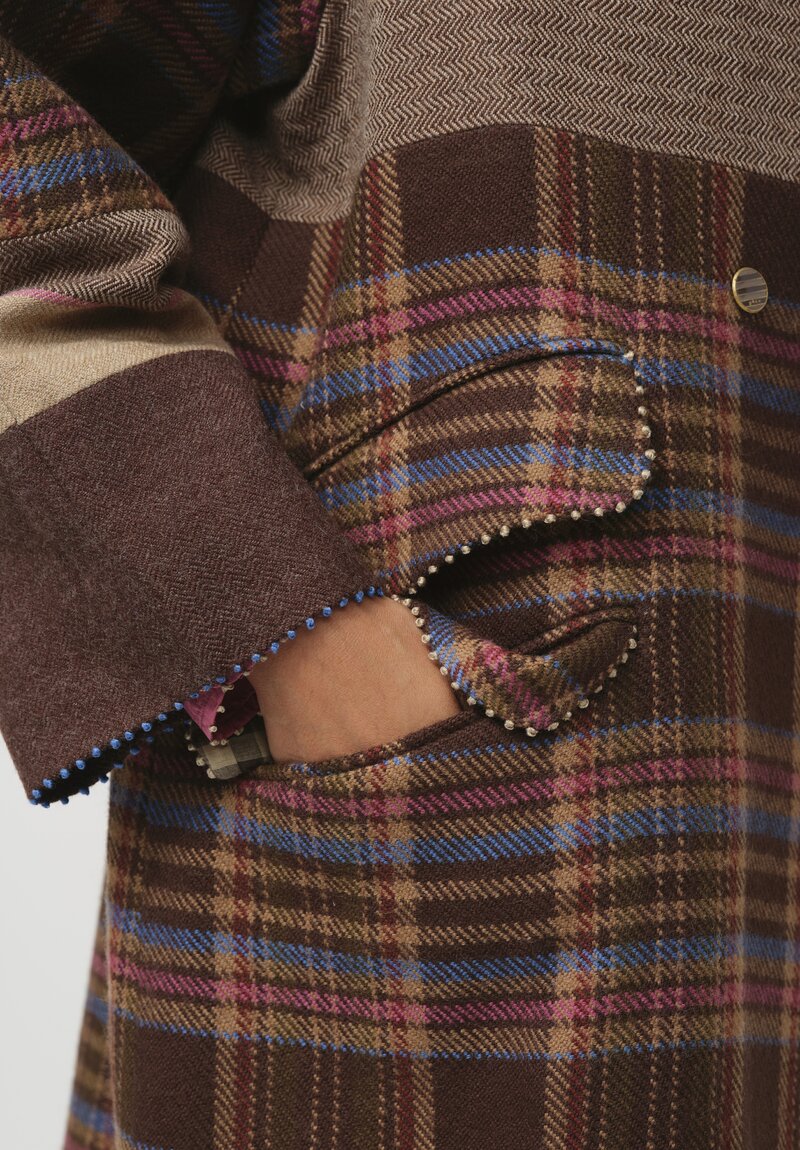 Péro Silk Lined Tartan Panel Long Over Coat