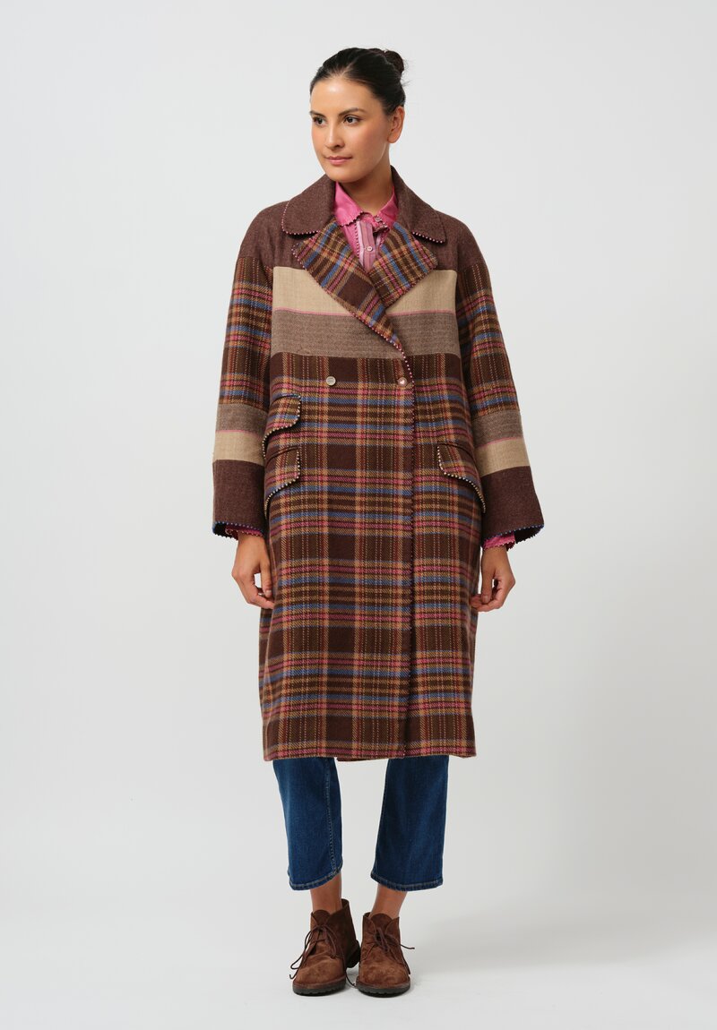 Péro Silk Lined Tartan Panel Long Over Coat