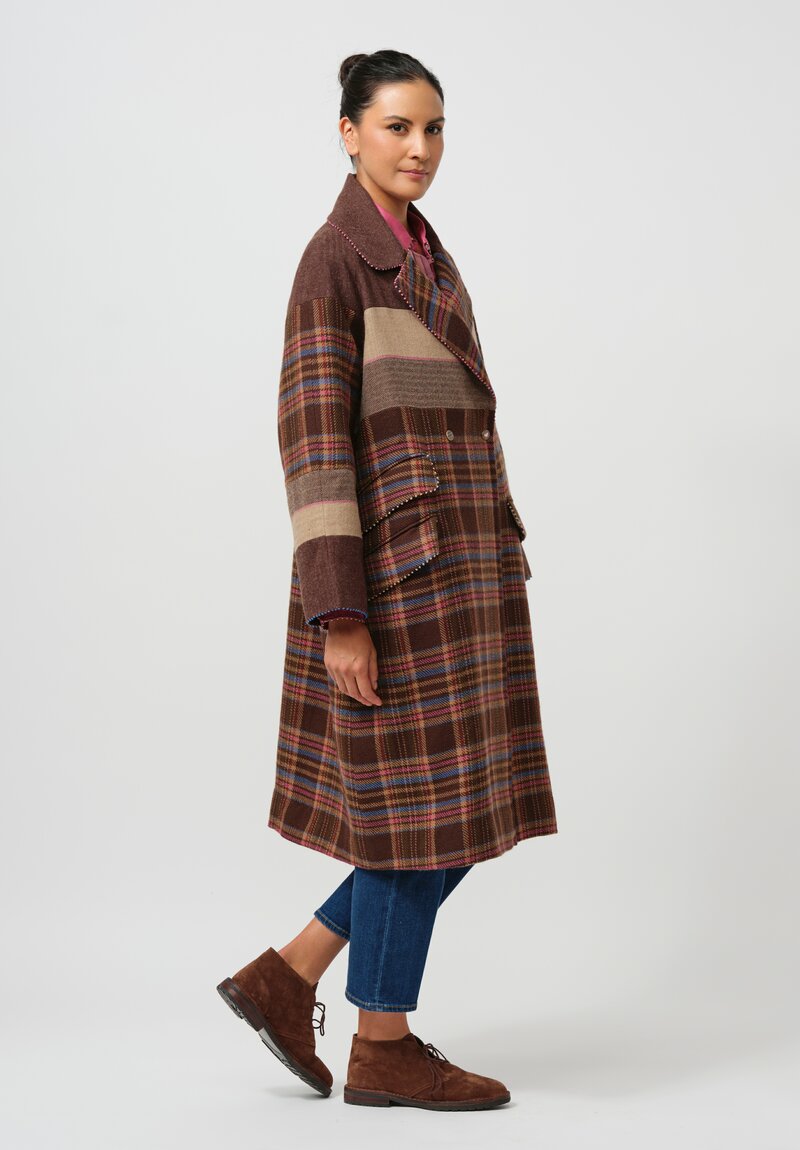 Péro Silk Lined Tartan Panel Long Over Coat