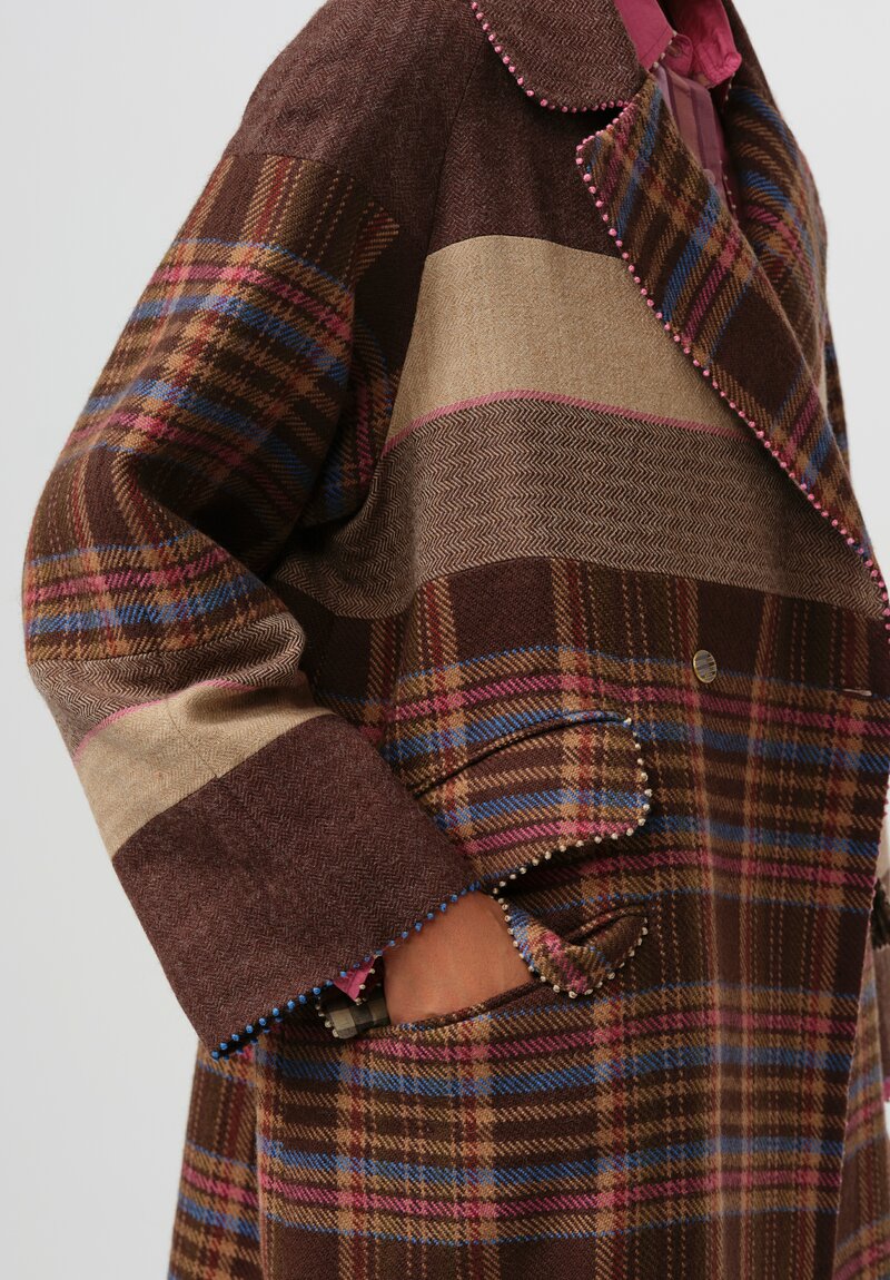 Péro Silk Lined Tartan Panel Long Over Coat