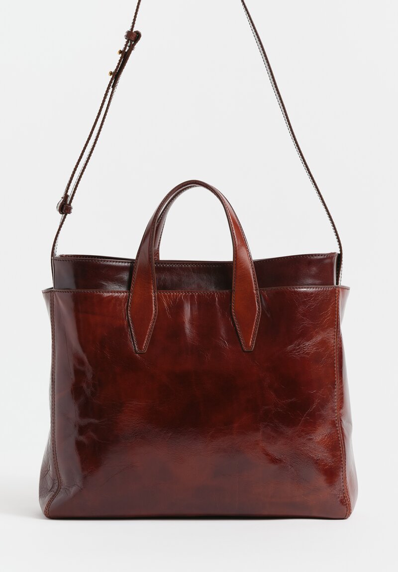 Dries Van Noten Leather Double Tote Bag in Dark Brown	