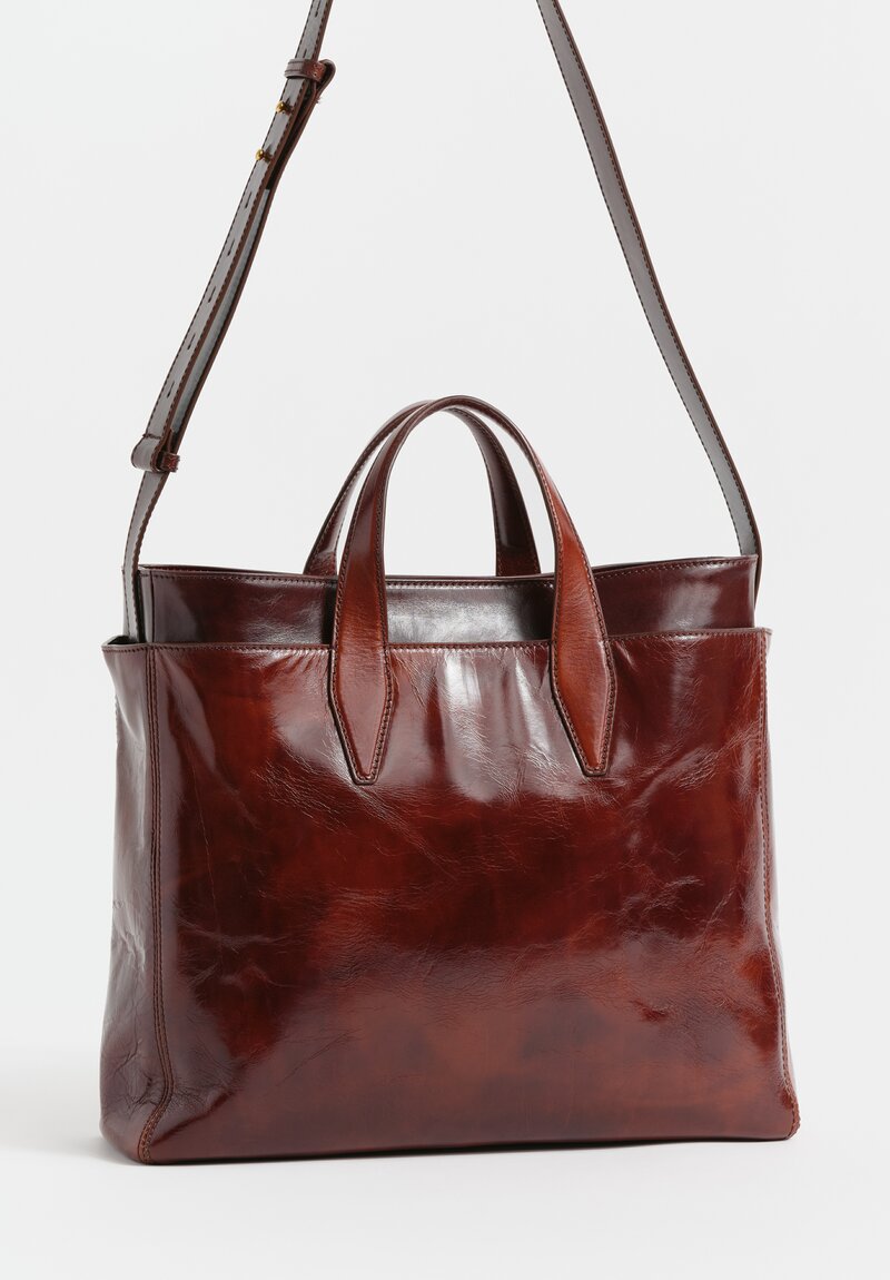 Dries Van Noten Leather Double Tote Bag in Dark Brown	