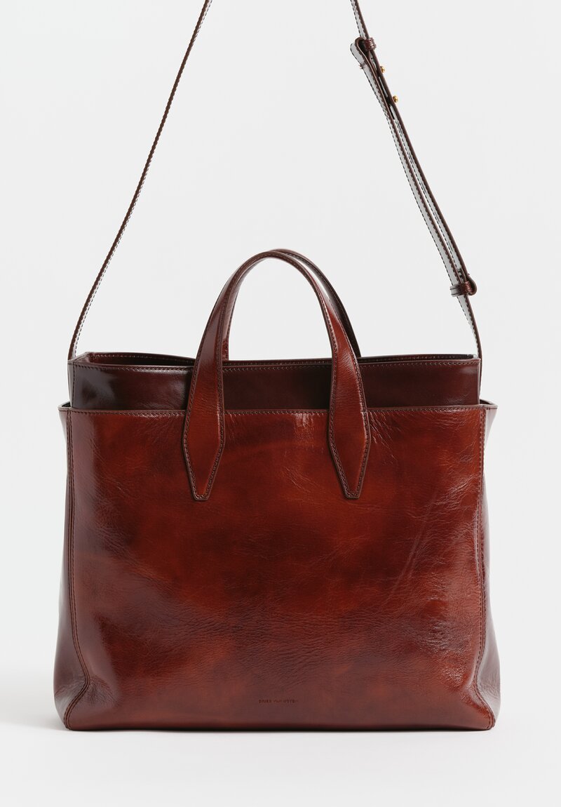 Dries Van Noten Leather Double Tote Bag in Dark Brown	