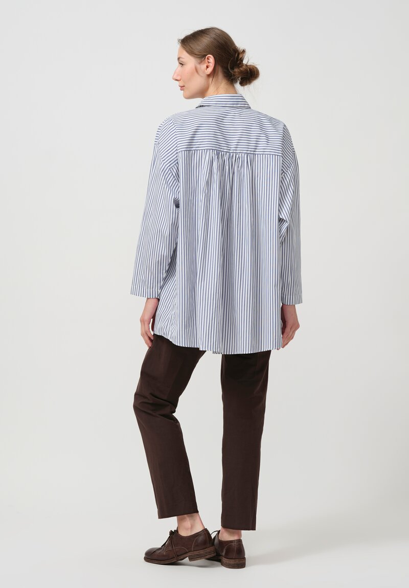 Bergfabel Washed Cotton Poplin Overshirt in Navy Blue Stripe