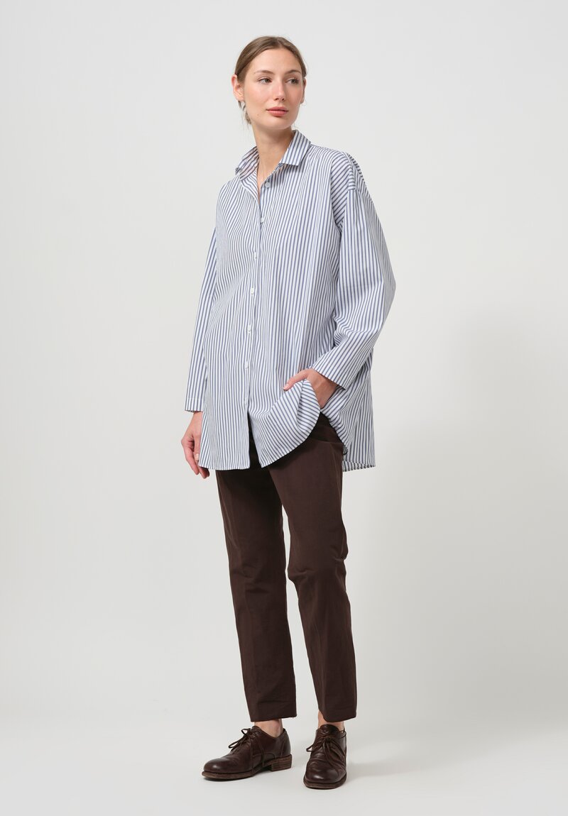 Bergfabel Washed Cotton Poplin Overshirt in Navy Blue Stripe