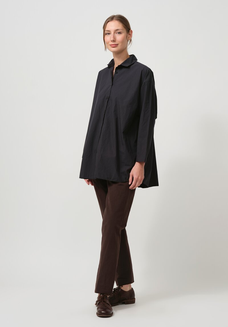 Bergfabel Washed Cotton Poplin Overshirt in Dark Blue	