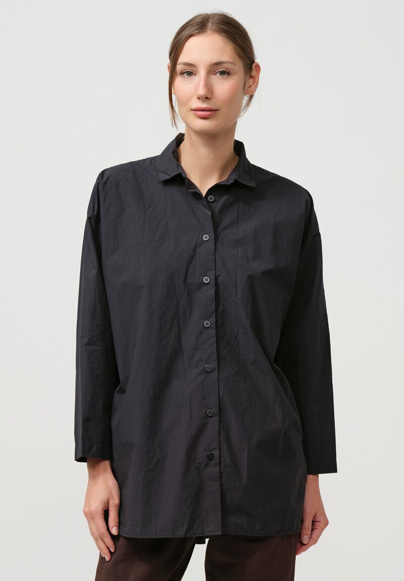 Bergfabel Washed Cotton Poplin Overshirt in Dark Blue