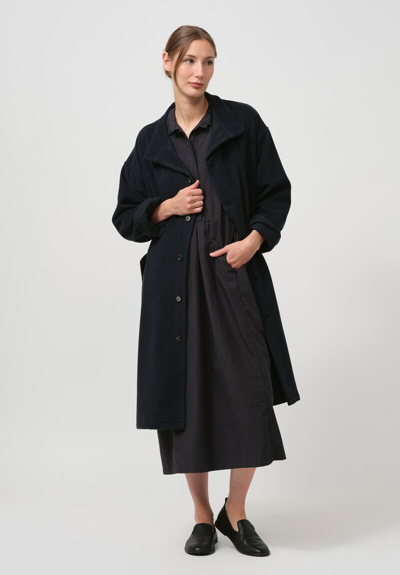 Bergfabel Washed Cotton Poplin Eva Dress in Navy Blue	