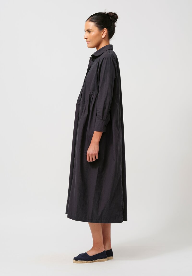 Bergfabel Washed Cotton Poplin Eva Dress in Navy Blue