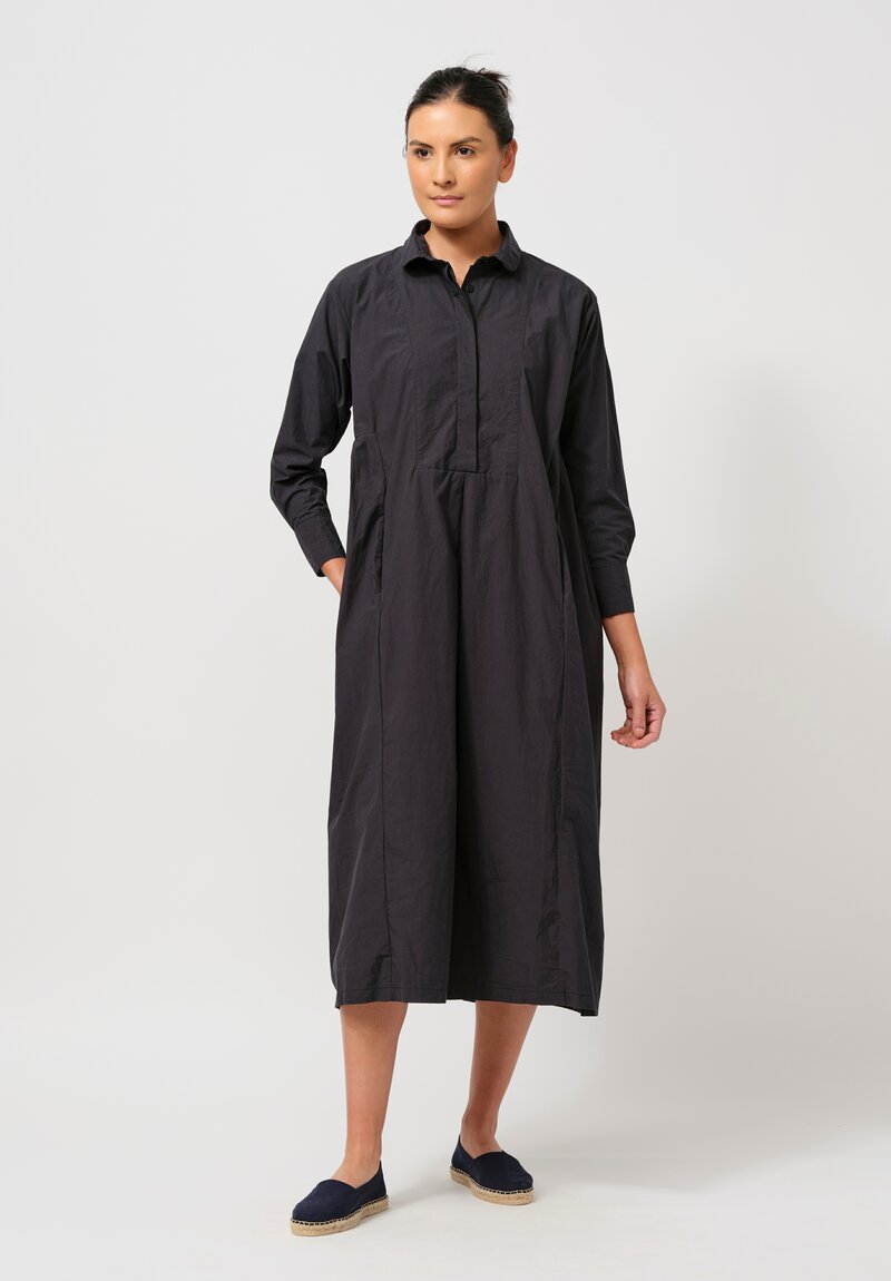 Bergfabel Washed Cotton Poplin Eva Dress in Navy Blue