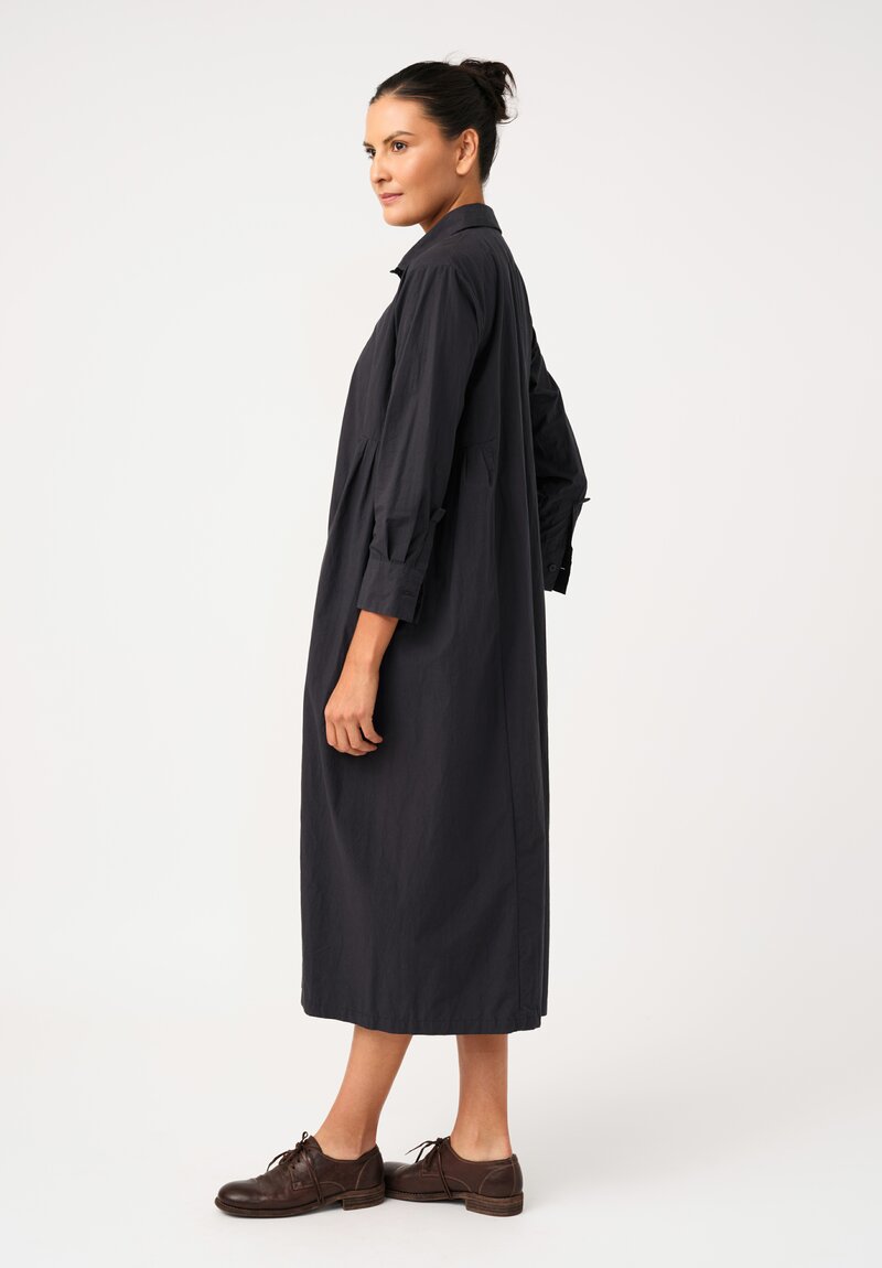 Bergfabel Washed Cotton Poplin Eva Dress in Navy Blue