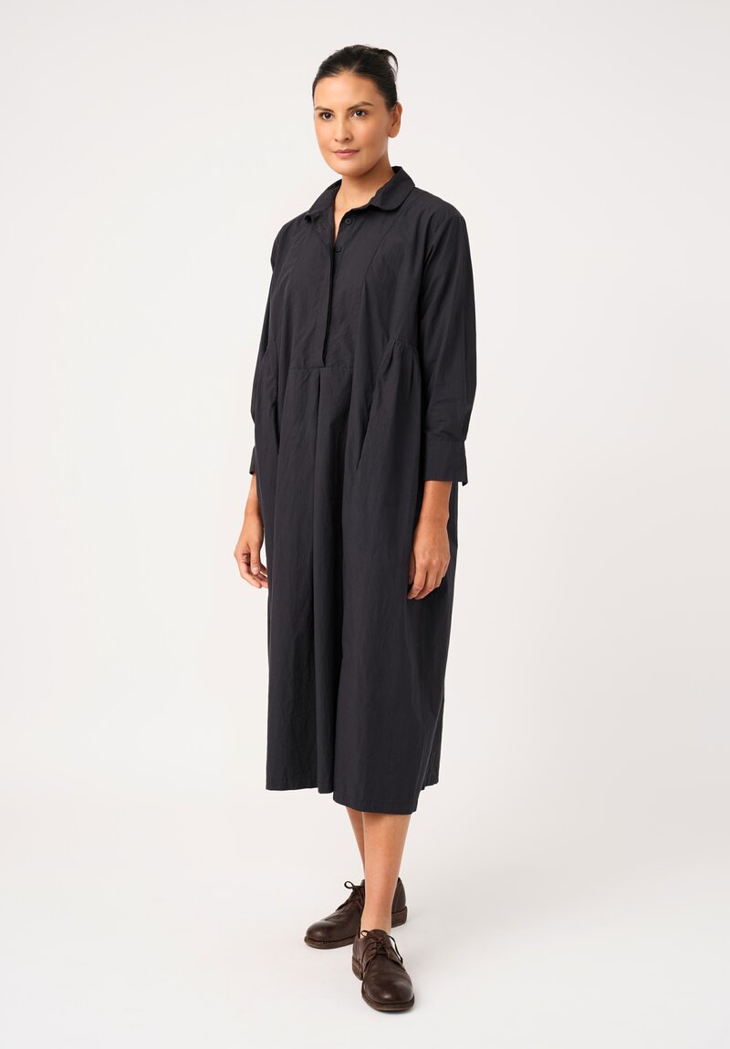 Bergfabel Washed Cotton Poplin Eva Dress in Navy Blue