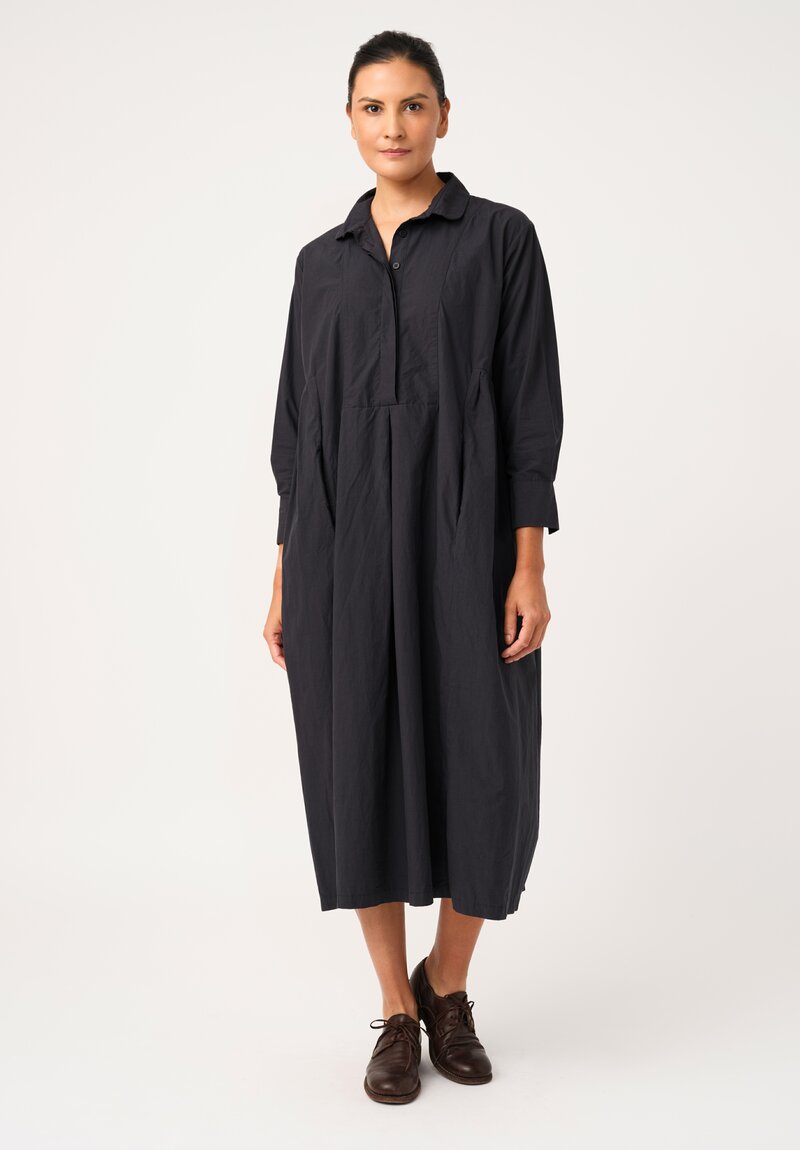 Bergfabel Washed Cotton Poplin Eva Dress in Navy Blue
