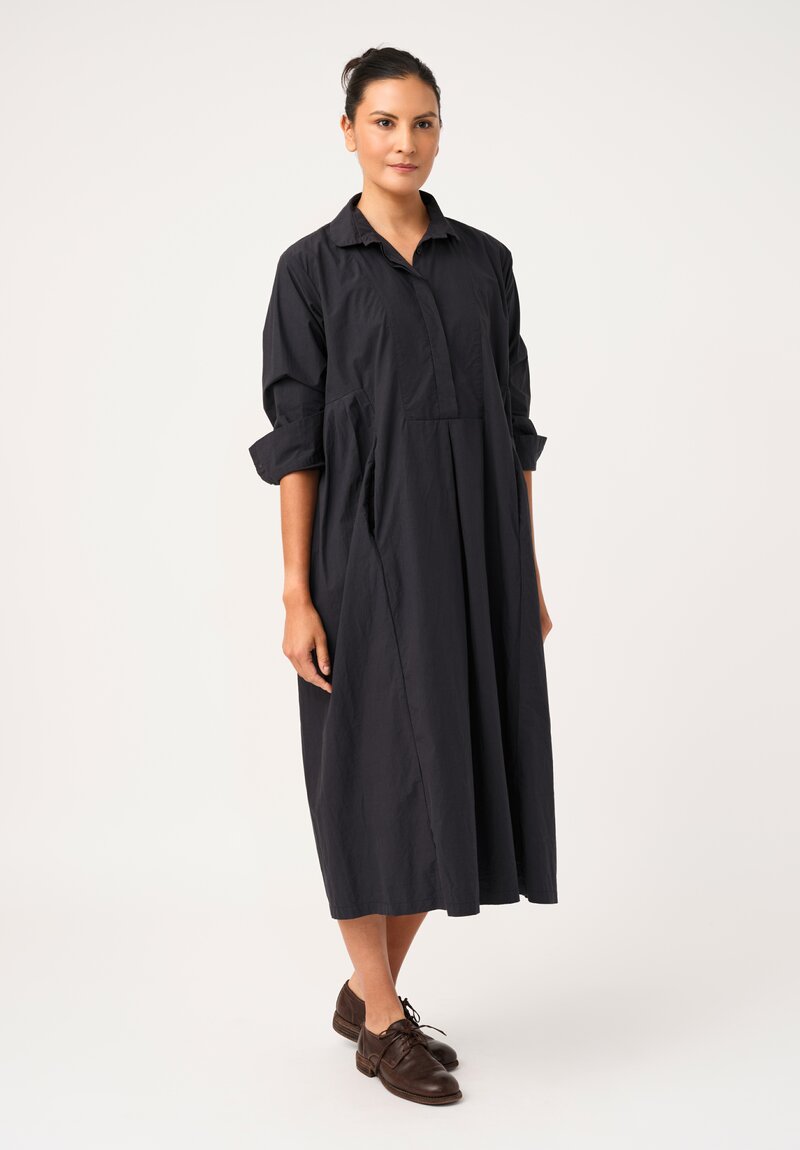 Bergfabel Washed Cotton Poplin Eva Dress in Navy Blue