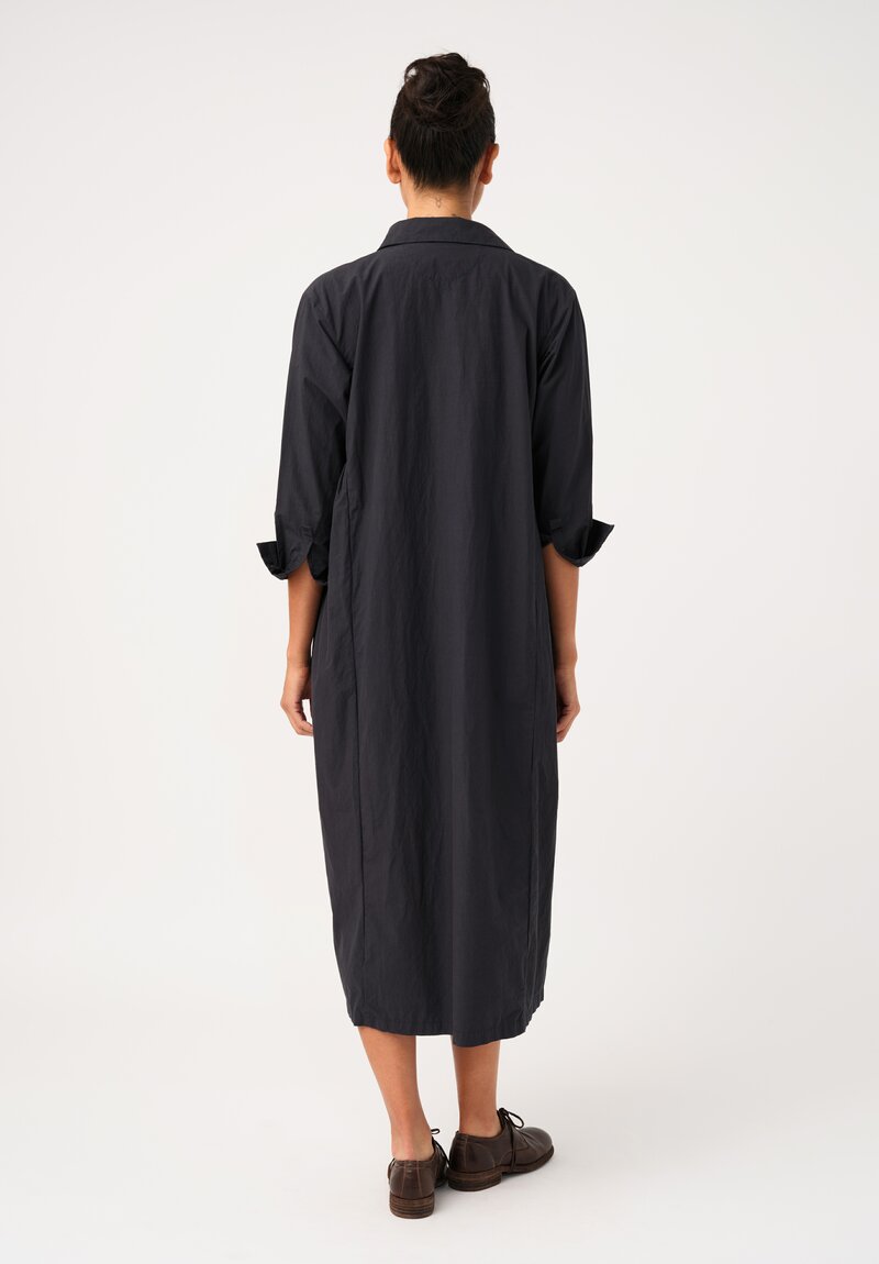 Bergfabel Washed Cotton Poplin Eva Dress in Navy Blue