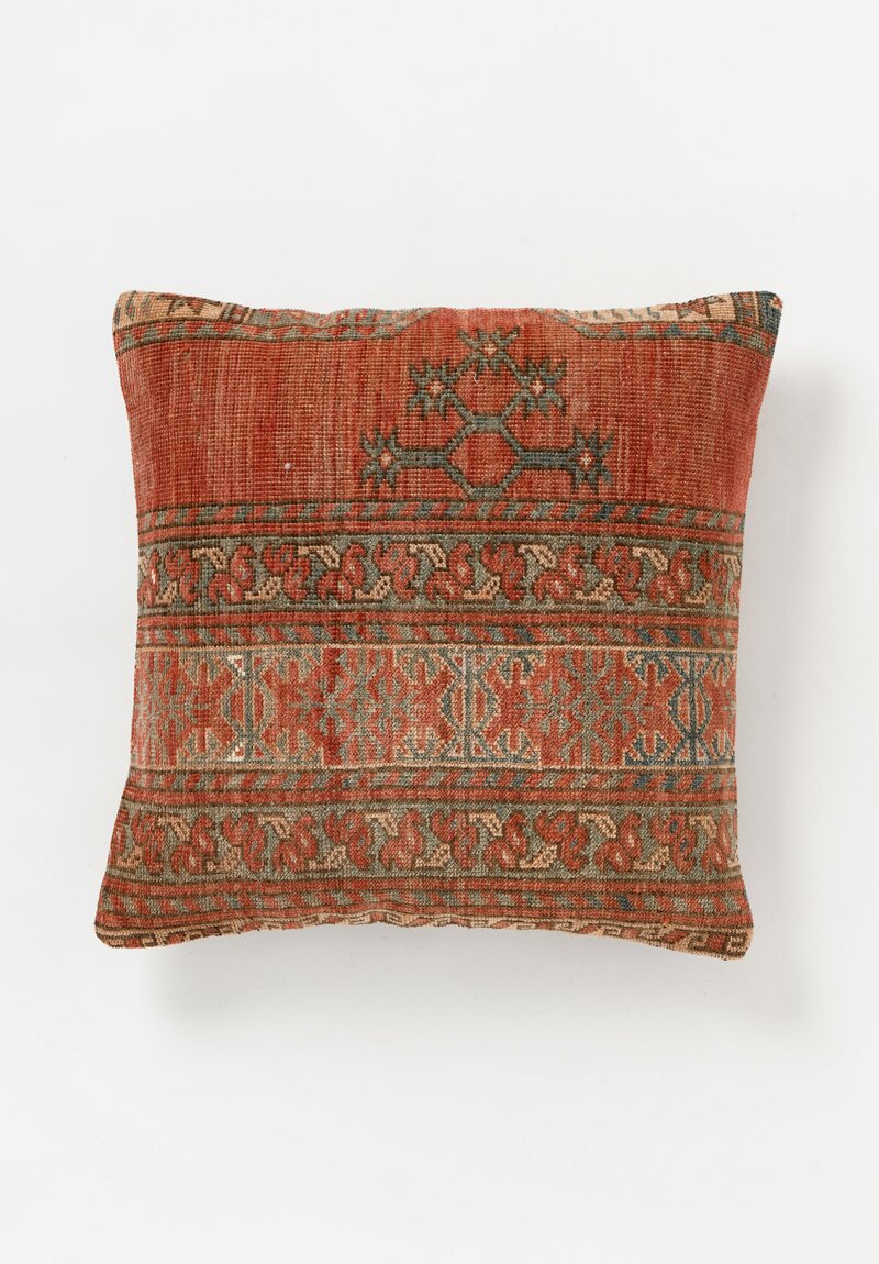 Vintage Turkish Kilim Rug Pillow in Red & Teal Blue	