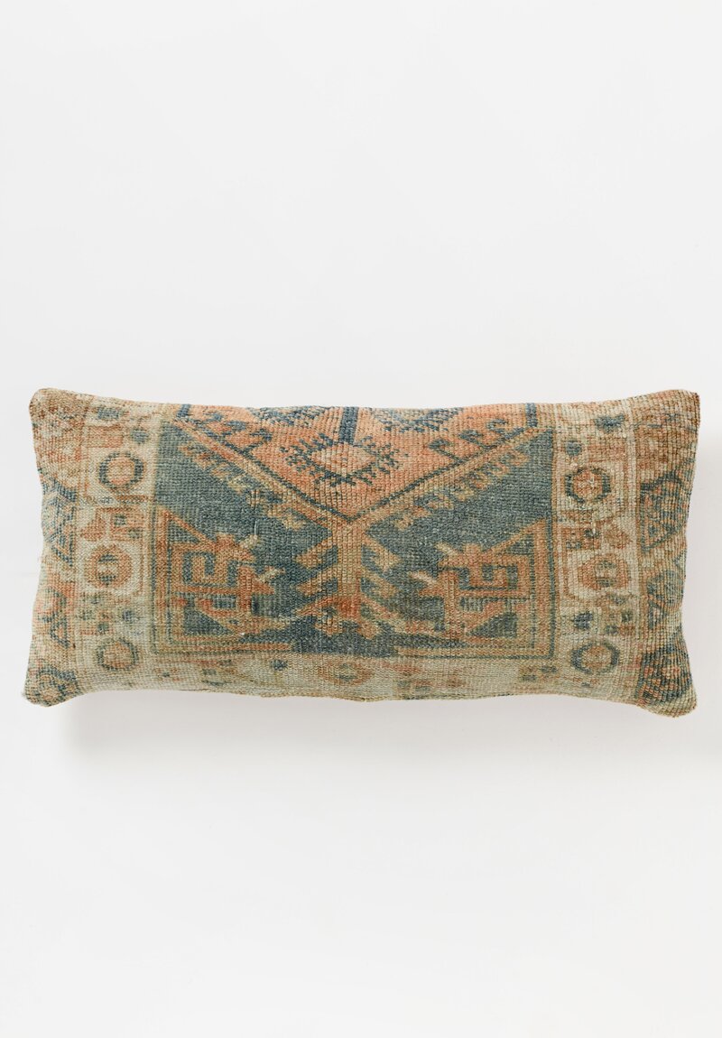 Vintage Turkish Kilim Rug Pillow in Teal & Peach	