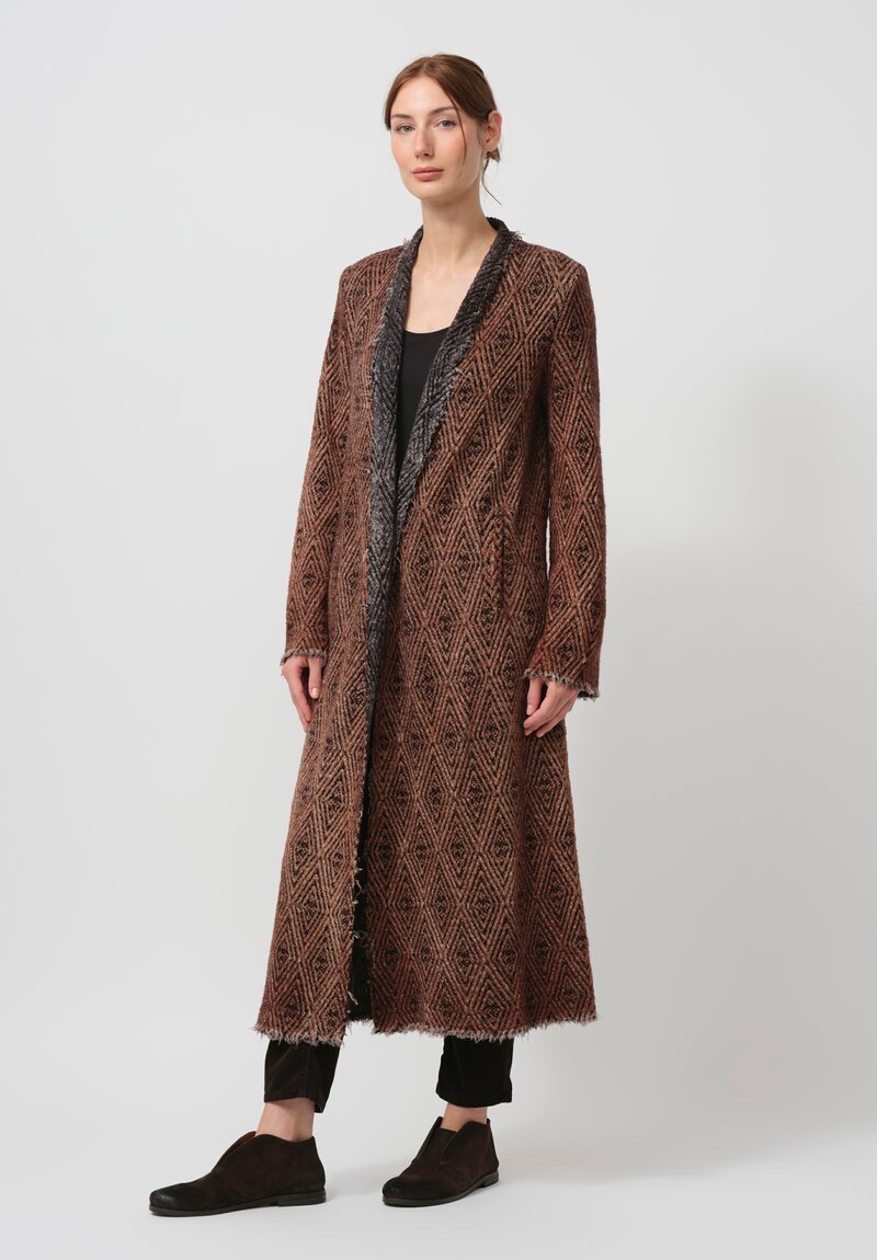 Avant Toi Hand-Painted Diamante Jacquard Duster in Nero Brownie	