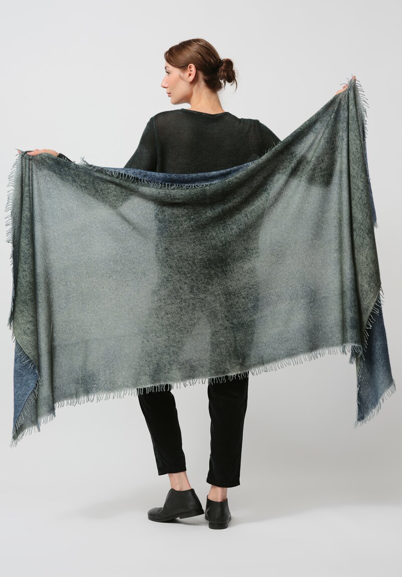 Avant Toi Hand-Painted Cashmere Stola Scarf in Fiume & Bosco Green	