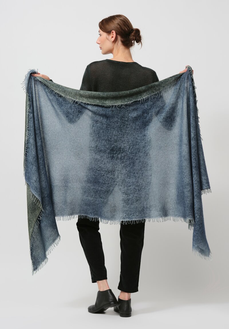 Avant Toi Hand-Painted Cashmere Stola Scarf in Fiume & Bosco Green	