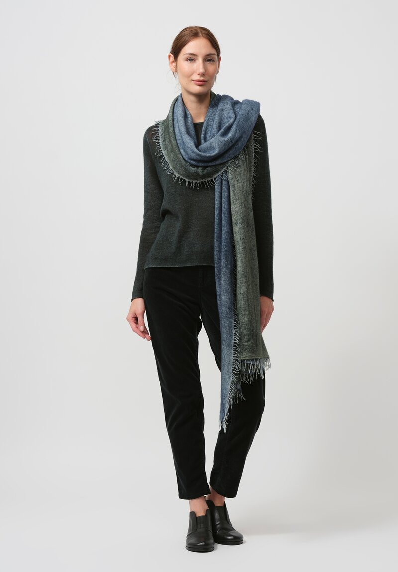 Avant Toi Hand-Painted Cashmere Stola Scarf in Fiume & Bosco Green	