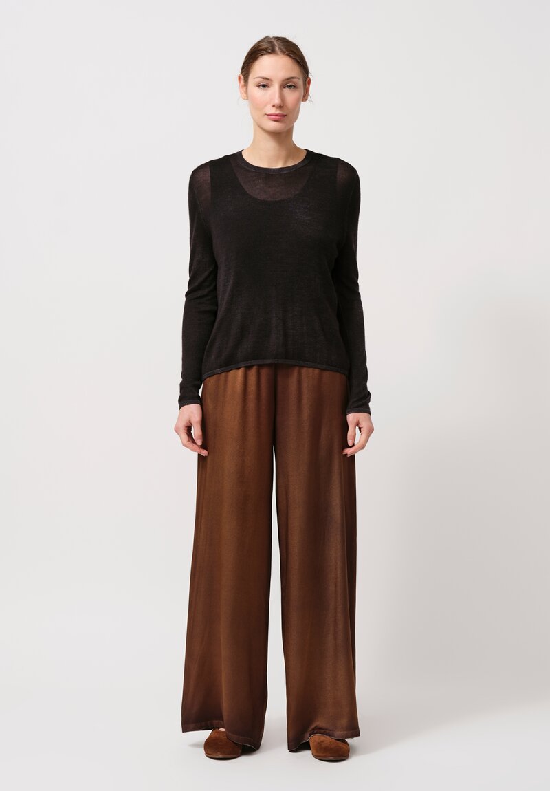 Avant Toi Hand-Painted Silk Palazzo Pants in Nero Sughero Brown	