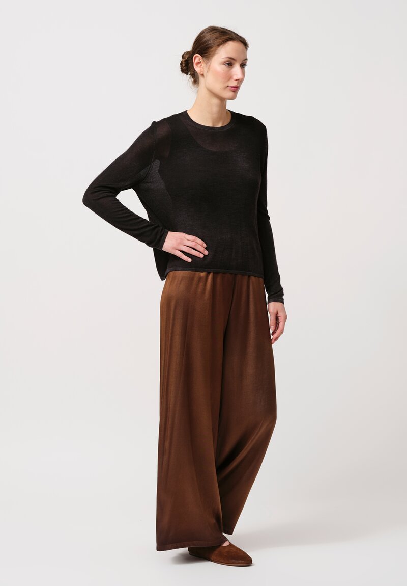 Avant Toi Hand-Painted Silk Palazzo Pants in Nero Sughero Brown	