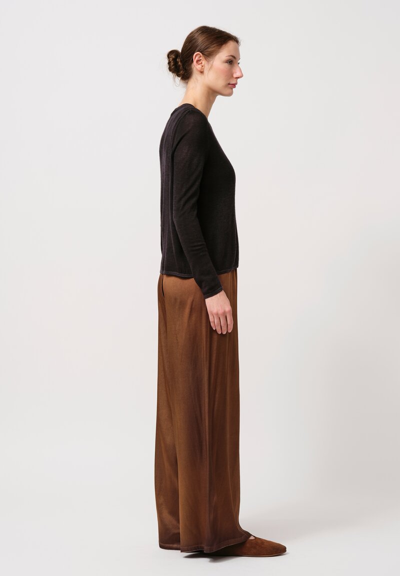 Avant Toi Hand-Painted Silk Palazzo Pants in Nero Sughero Brown	