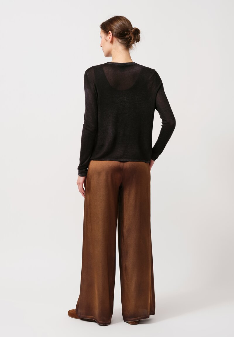 Avant Toi Hand-Painted Silk Palazzo Pants in Nero Sughero Brown	